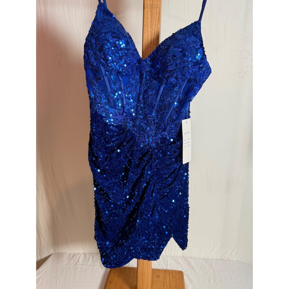 Royal Blue Sequin Corset Mini Dress Lace Sweetheart Prom Homecoming Size 9 NEW